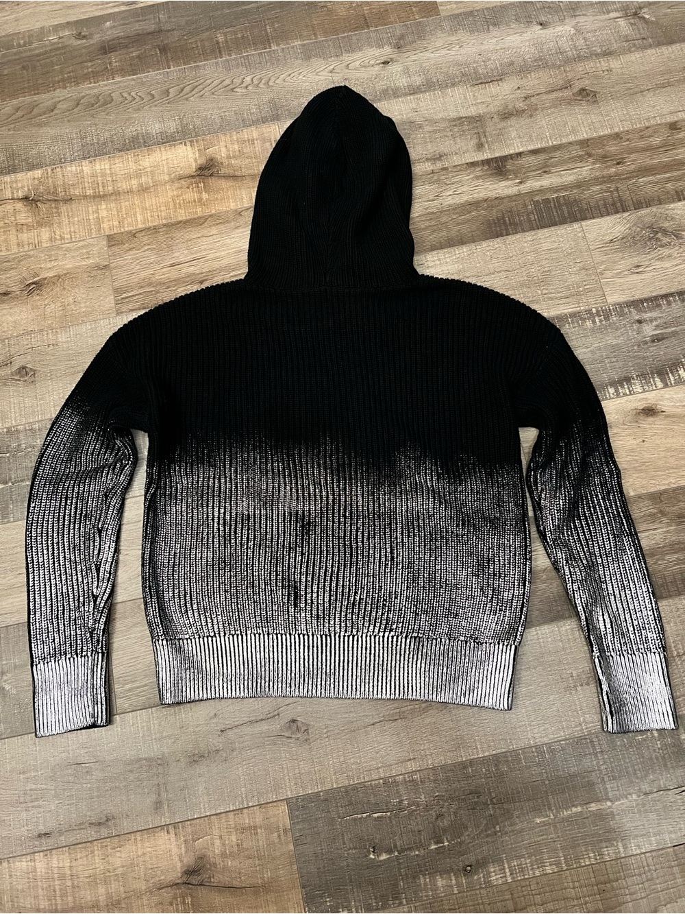 Women's Ombre Black-to-silver Crewneck Hoodie Sweater Sz S - Picture 5 of 7